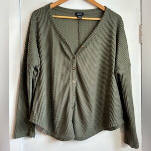 Justify Olive Button-Down Waffle Knit Shirt